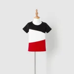 Family Matching Polka Dot Print Tie Neck Sleeveless Red Spliced Dresses and Short-sleeve Colorblock T-shirts Sets  image 6