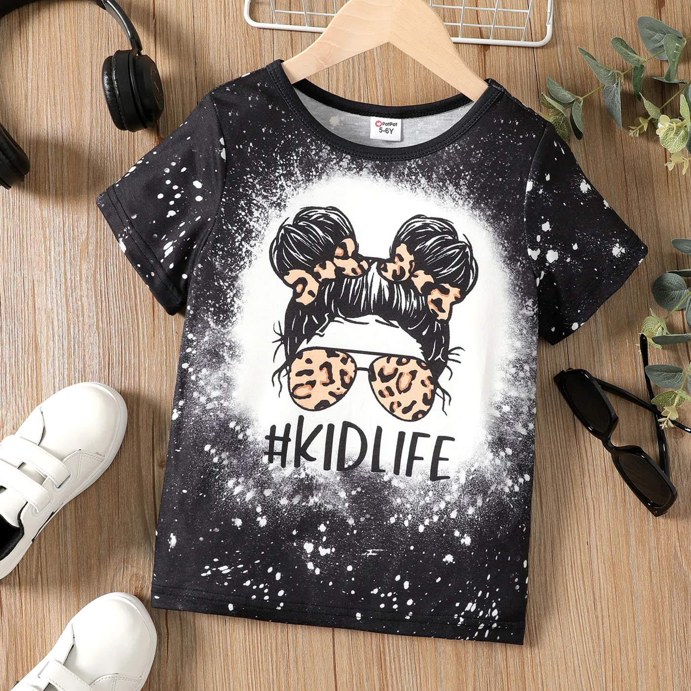 Kid Girl Figure Print Short-sleeve Tee Black