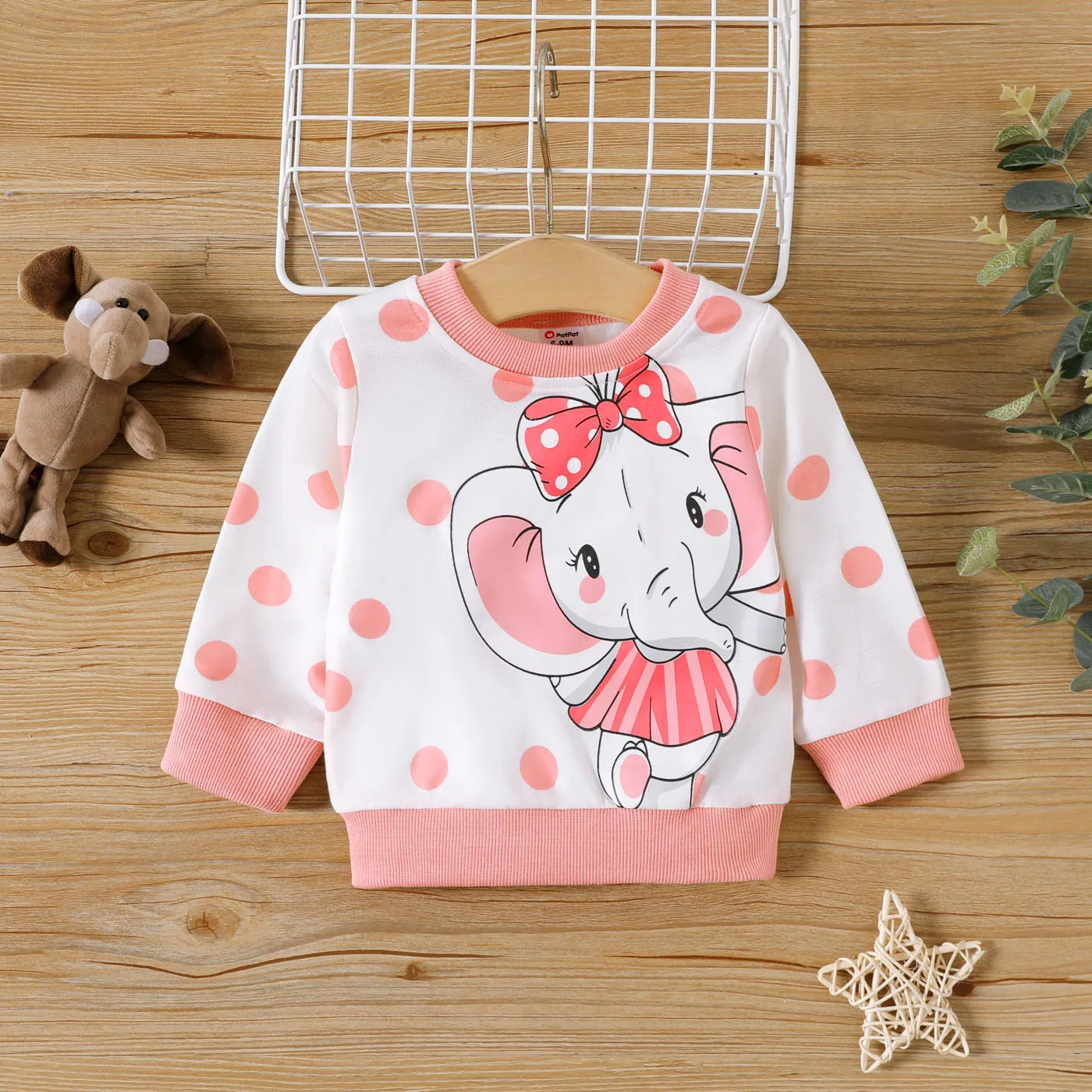 Baby Boy/Girl Elephant Print Polka Dot/Striped Long-sleeve Sweatshirt  big image 1