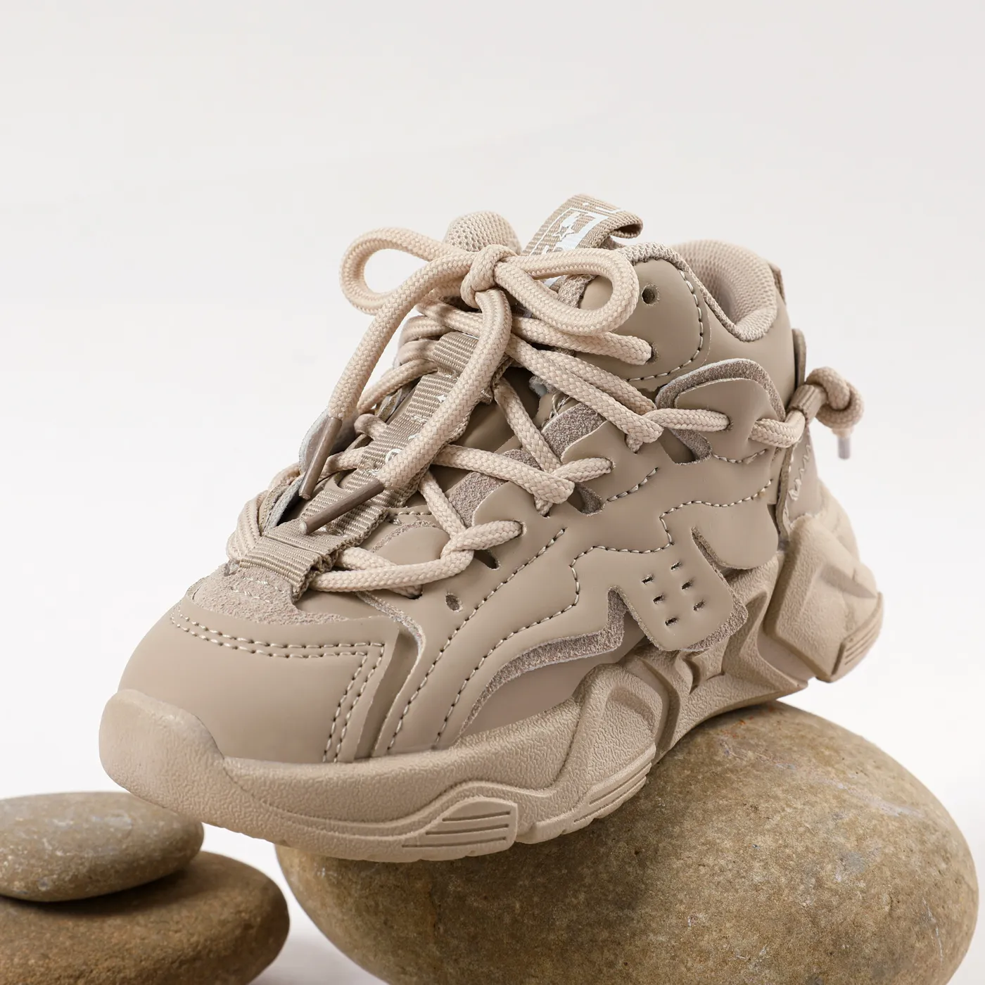 Toddler / Kid Lace Up Front Thermal Chunky Sneakers Beige image 3