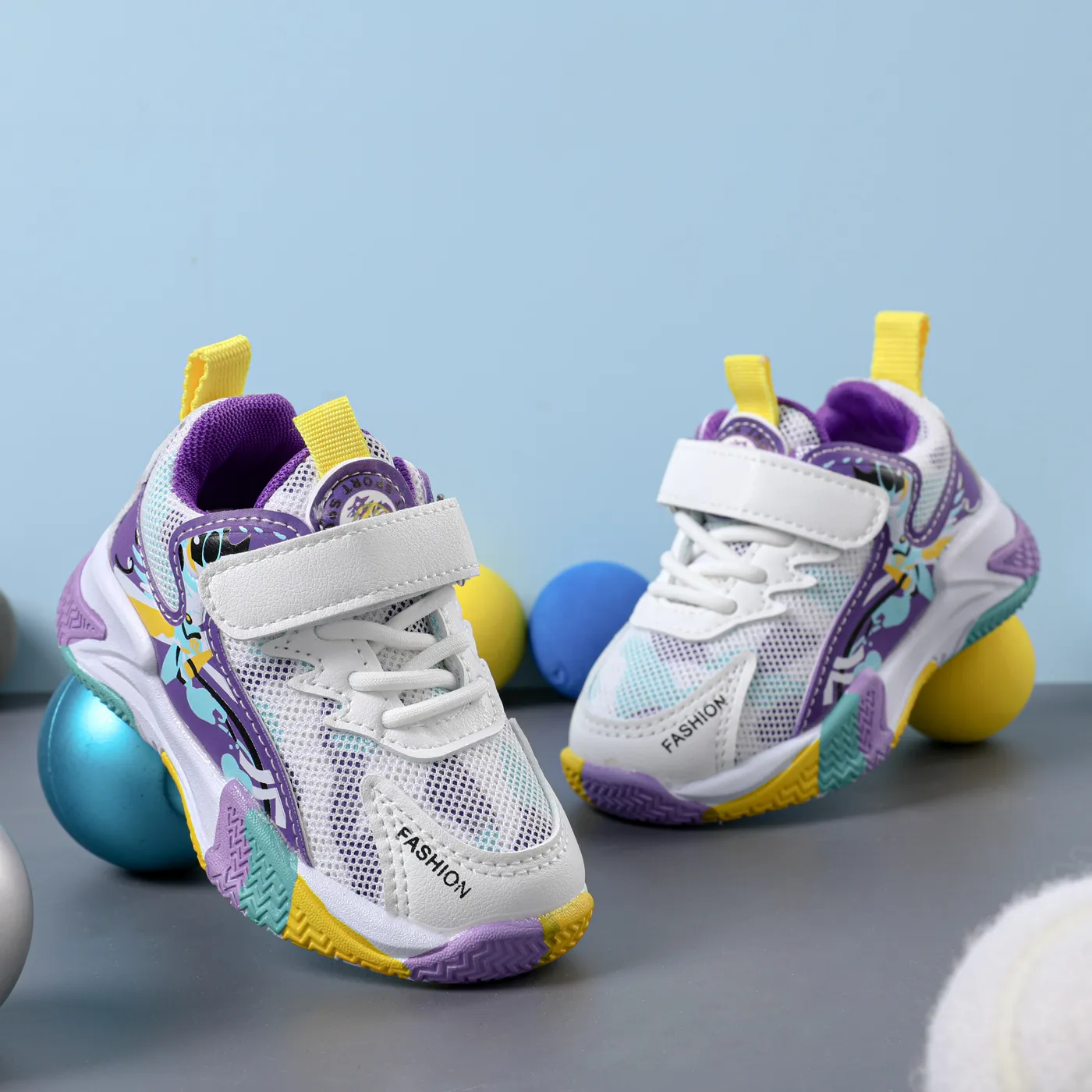 Toddler / Kid Letter Detail Purple Mesh Breathable Sneakers