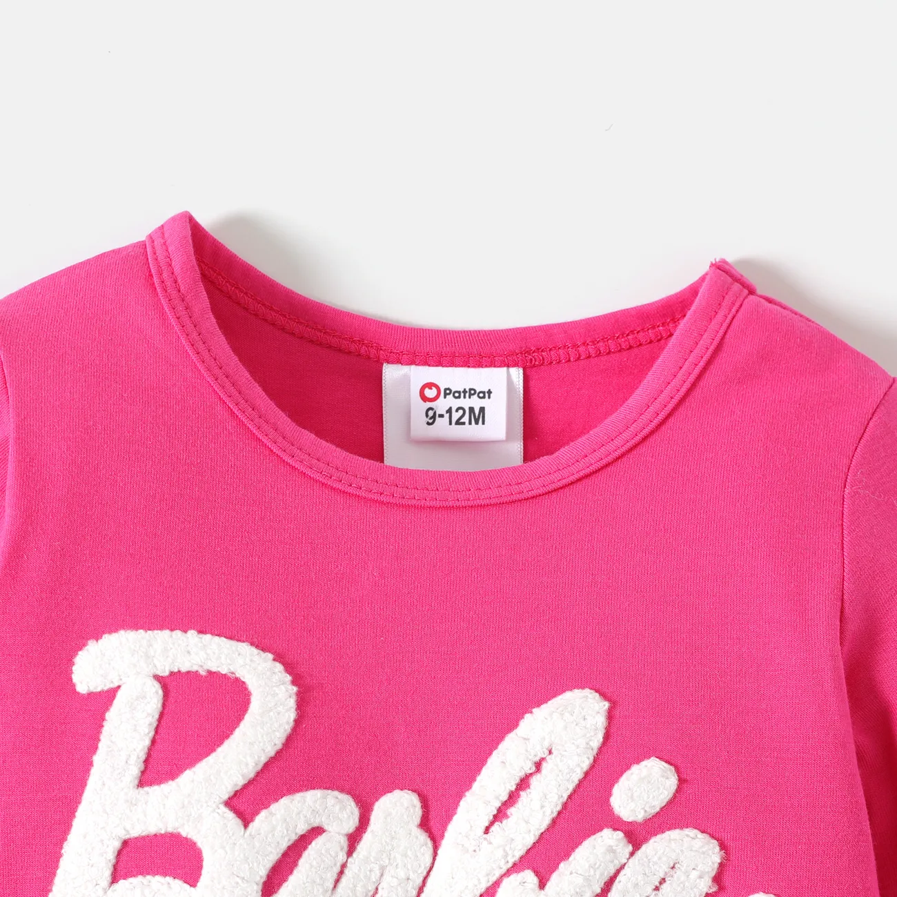 Barbie Baby Girl Letter Embroidered Long-sleeve Jumpsuit Hot Pink big image 1