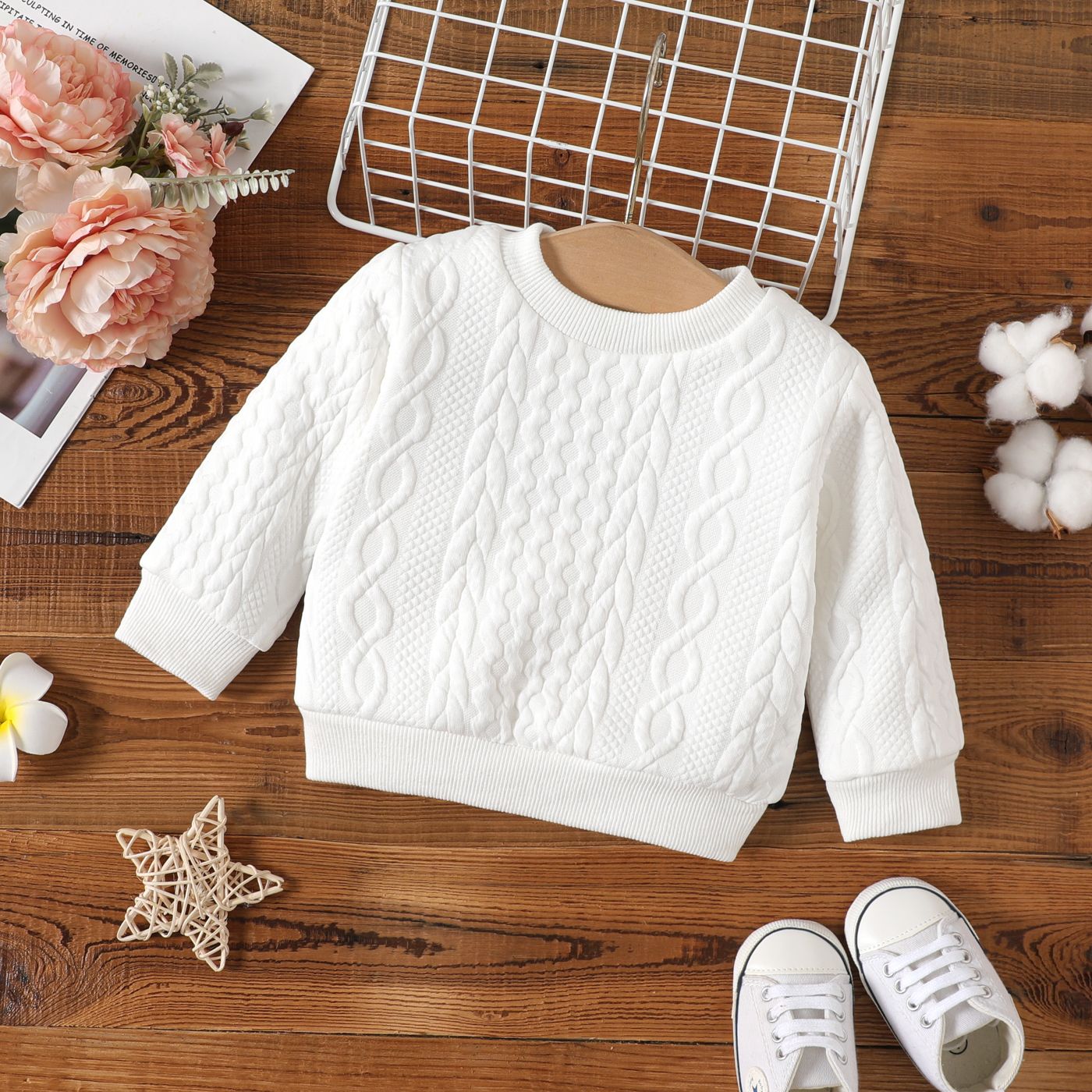 

Baby Boy/Girl Thermal Lined Solid Imitation Knitting Long-sleeve Pullover