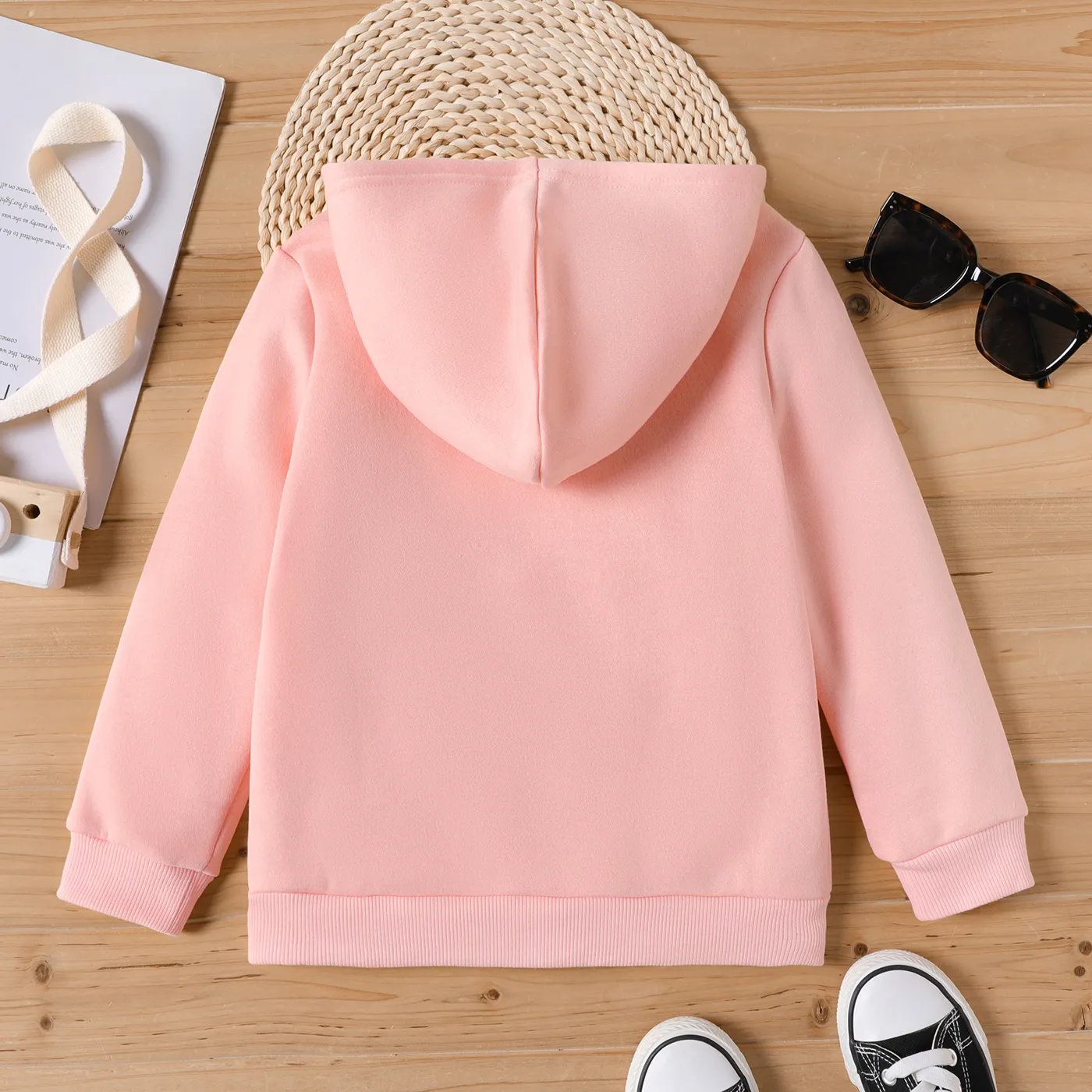 Kid Girl Sweet Letter Embroidered Fleece Lined Pink Hoodie Sweatshirt Pink image 5