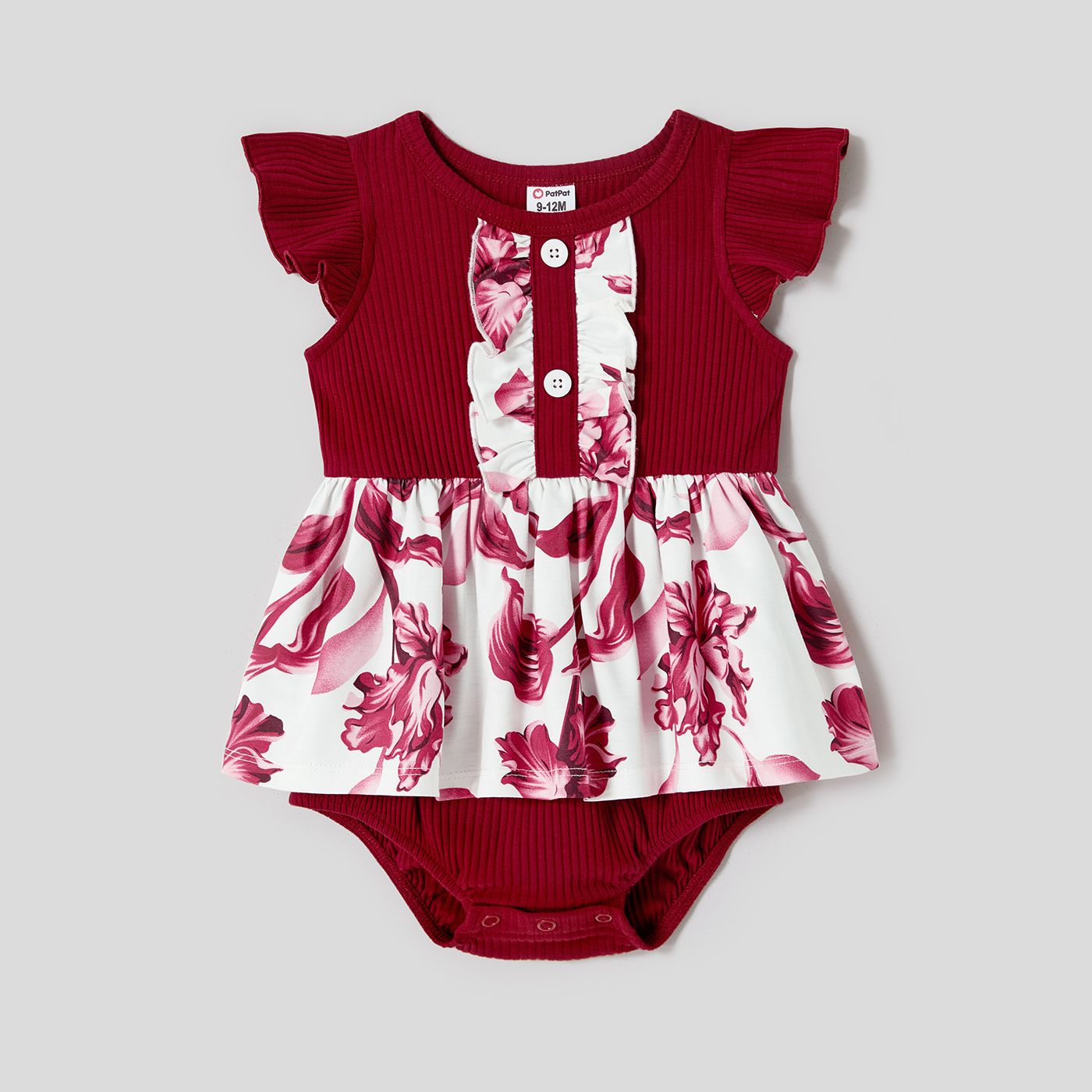 Family Matching Solid Ribbed Spliced Floral Print Naiaâ¢ Dresses And Short-sleeve T-shirts Sets