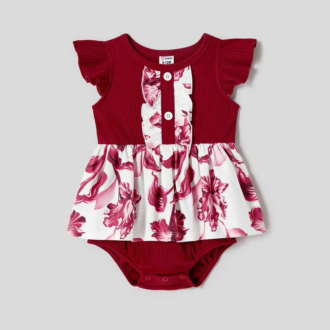 Family Matching Solid Ribbed Spliced Floral Print Naia™ Dresses and Short-sleeve T-shirts Sets big image 1