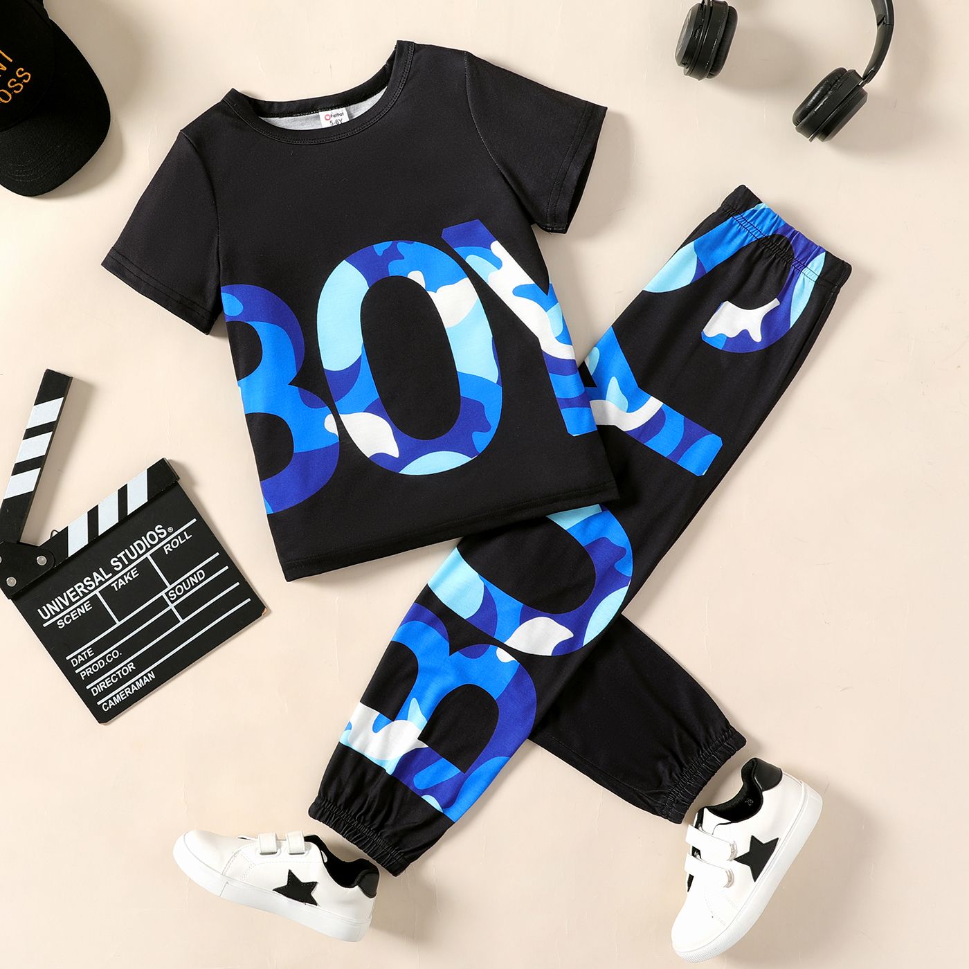 

2pcs Kid Boy Letter Print Short-sleeve Tee and Elasticized Pants Set