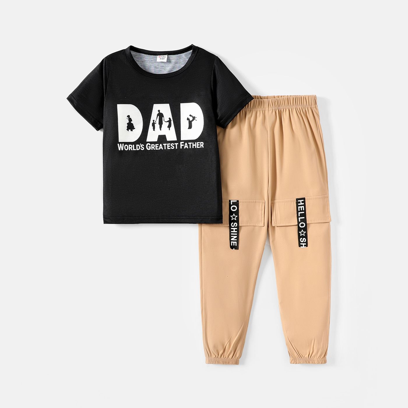 

2pcs Kid Boy Letter Print Short-sleeve Tee and Faux Pocket Design Cargo Pants Set