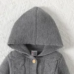 Baby Boy/Girl Solid Knitted Hooded Long-sleeve Button Jumpsuit  image 4
