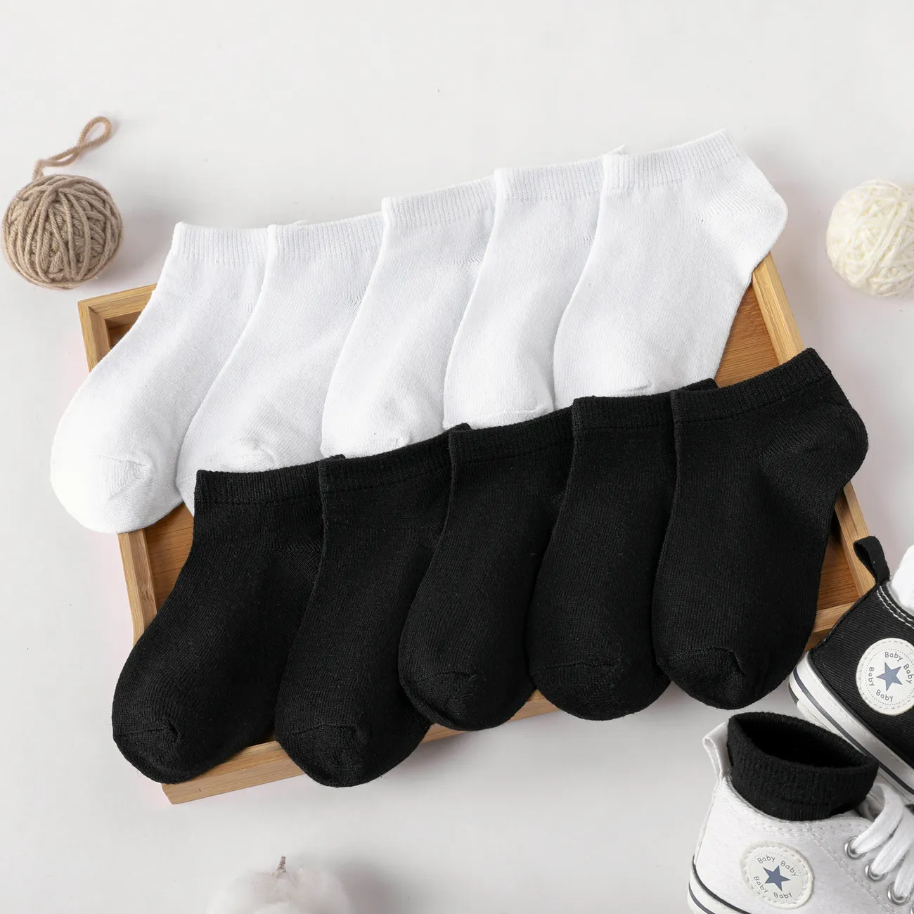 5-pairs Baby / Toddler / Kid Solid Socks Black big image 1