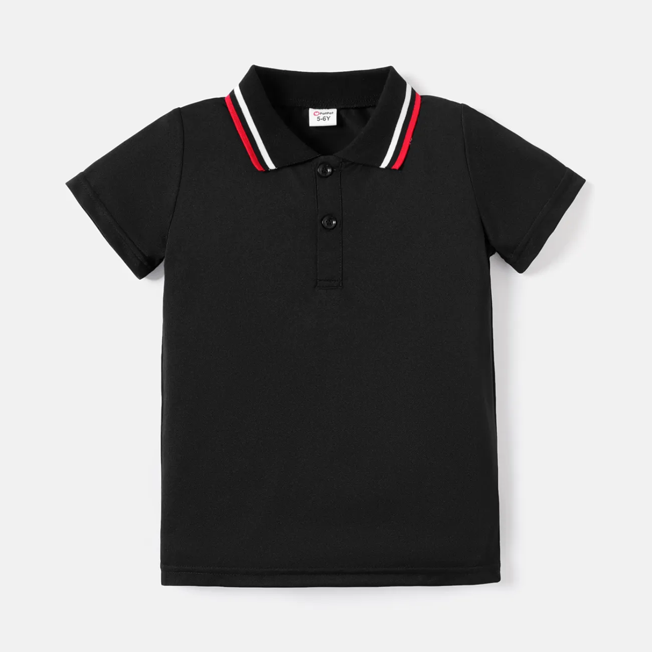Kid Boy Solid Color Short-sleeve Pique Polo Tee Black big image 1