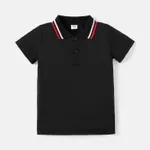 Kid Boy Solid Short-sleeve Pique Polo Tee / Basic Solid Color Elasticized Shorts Black
