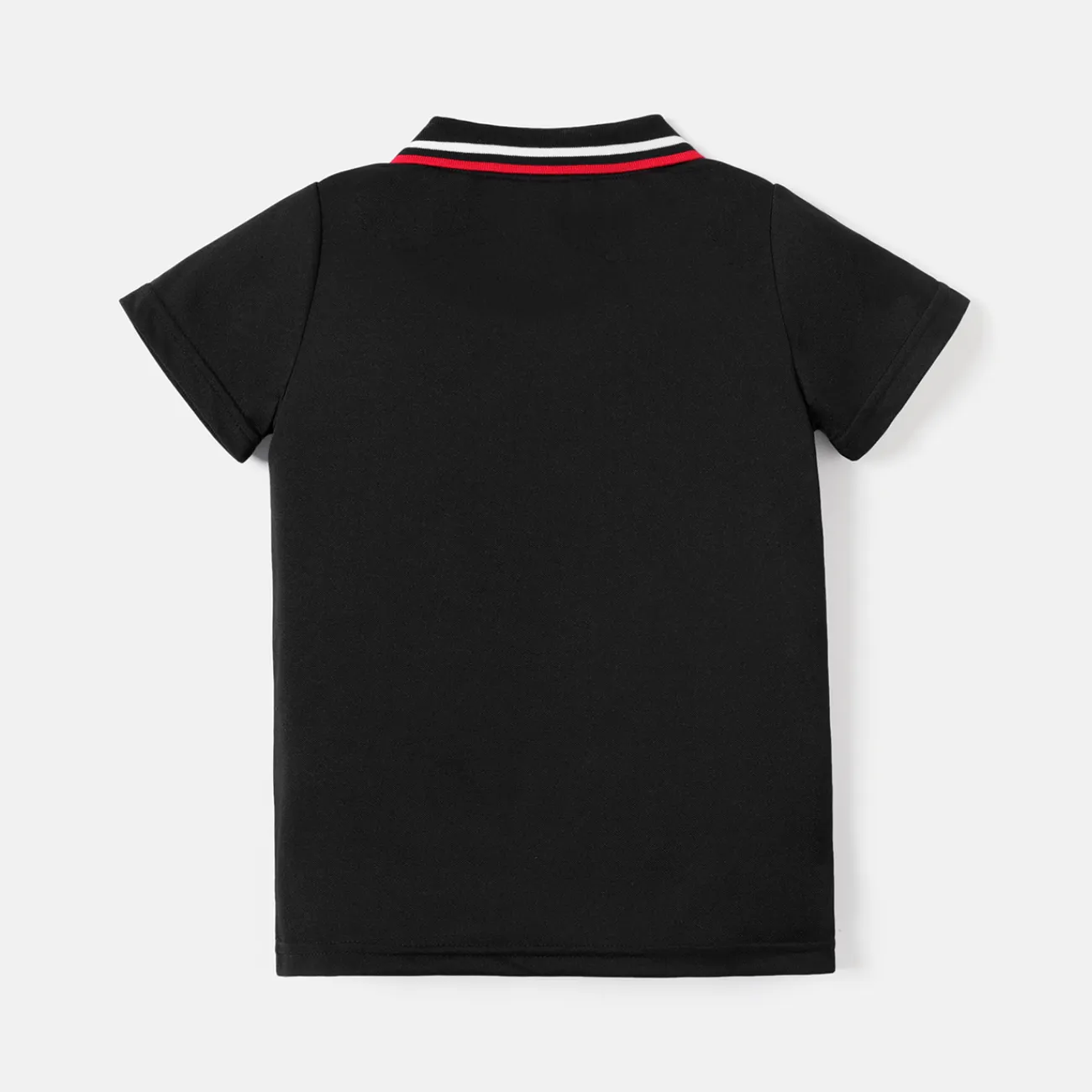 Kinder Jungen Revers Unifarben Kurzärmelig T-Shirts schwarz big image 1