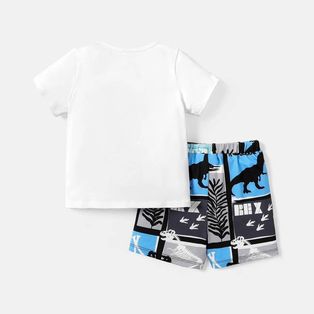 2pcs Baby Boy Cotton Short-sleeve Letter Graphic Tee and Dinosaur Print Shorts Set White big image 1