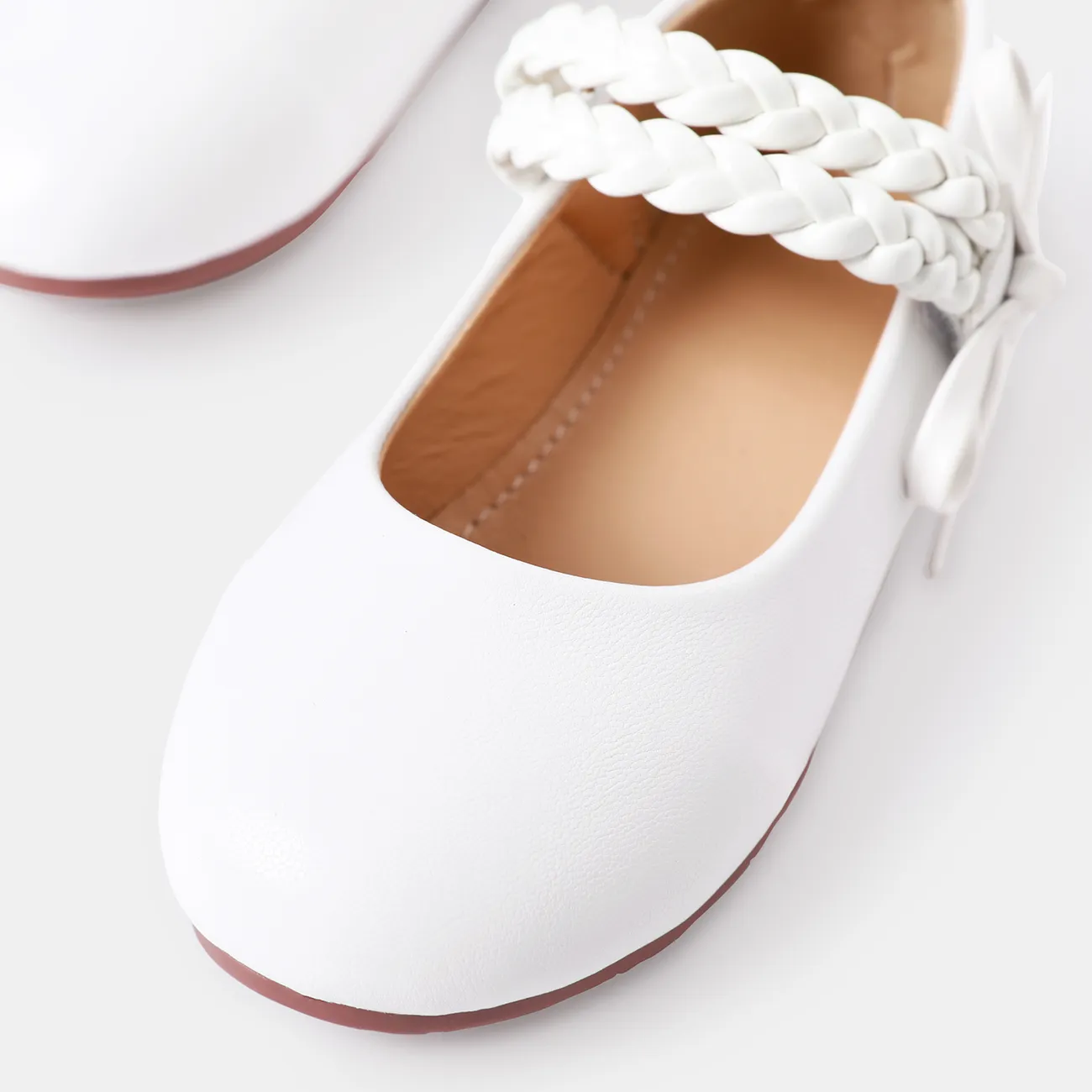 Toddler / Kid Braid & Bow Decor Velcro Mary Jane Shoes White big image 1