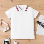 Enfants Garçon Revers Couleur unie Manches courtes T-Shirt Blanc