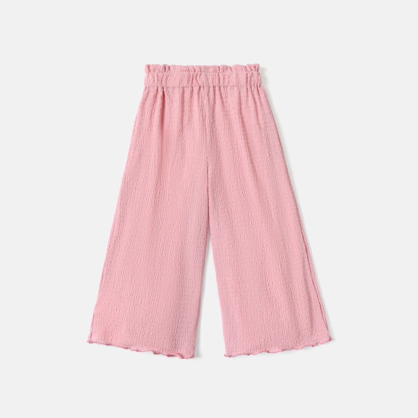 

Kid Girl Solid Color Lettuce Trim Wide Leg Calf Length Pants