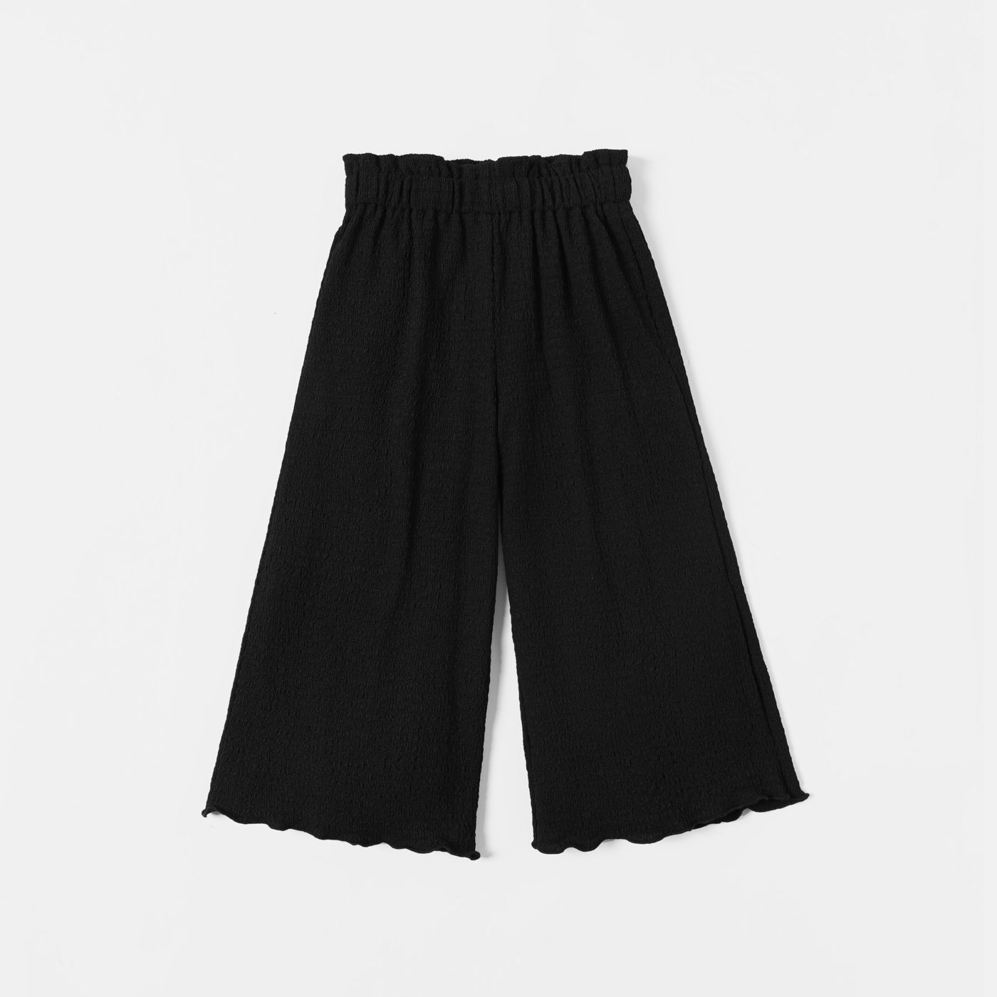 

Kid Girl Solid Color Lettuce Trim Wide Leg Calf Length Pants