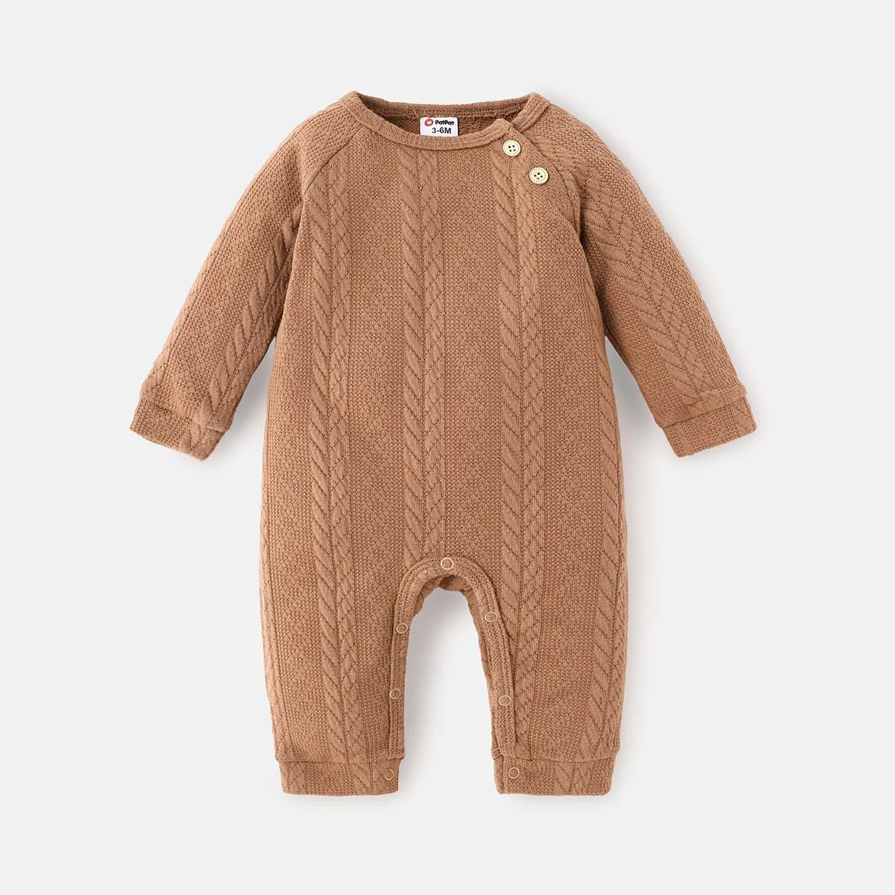 Baby Boy/Girl Solid Cable Knit Long-sleeve Jumpsuit Khaki big image 1