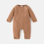 Baby Boy/Girl Solid Cable Knit Long-sleeve Jumpsuit Khaki