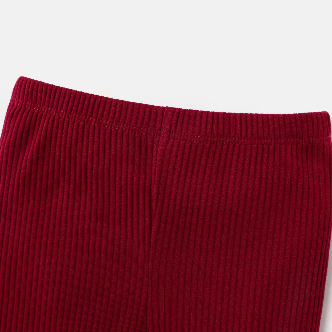 3pcs Baby Girl Solid Cotton Ribbed Ruffle Trim Bow Front Long-sleeve Romper and Pants with Headband Set WineRed image 5