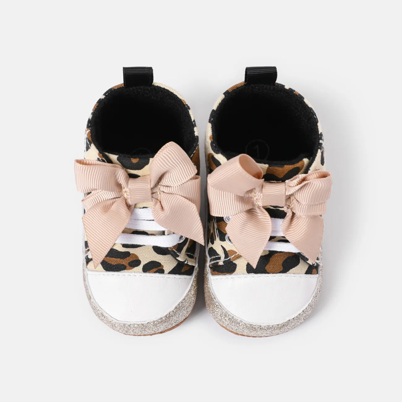 Baby / Toddler Bow & Glitter Decor Leopard Pattern Prewalker Shoes Brown big image 1