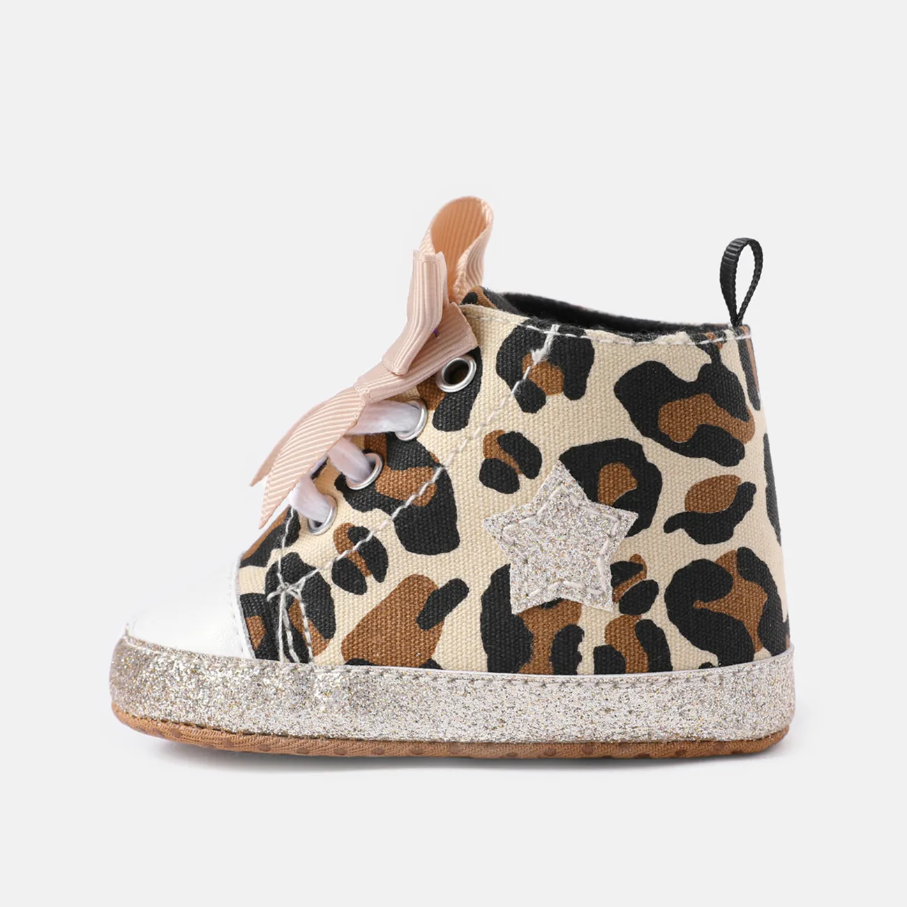 Baby / Toddler Bow & Glitter Decor Leopard Pattern Prewalker Shoes Brown big image 1