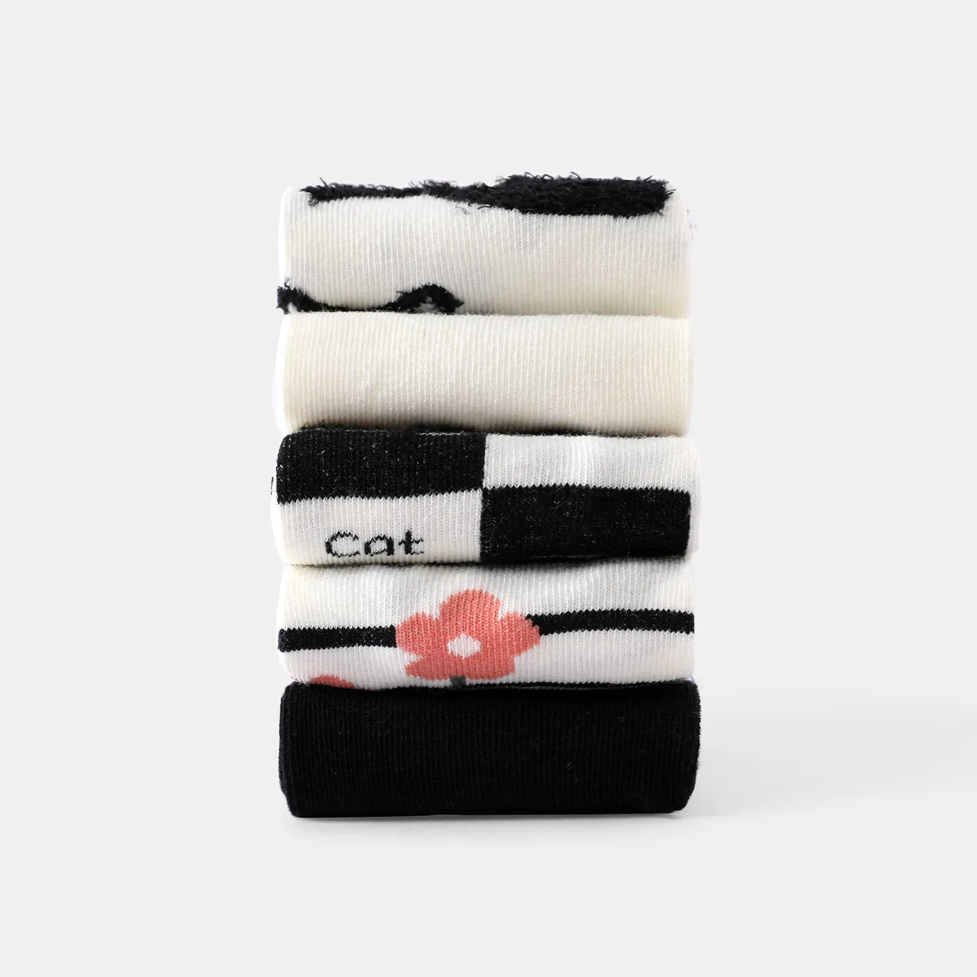 Conjunto de 5 pares de meias infantis com estampa floral e animal print  image 4
