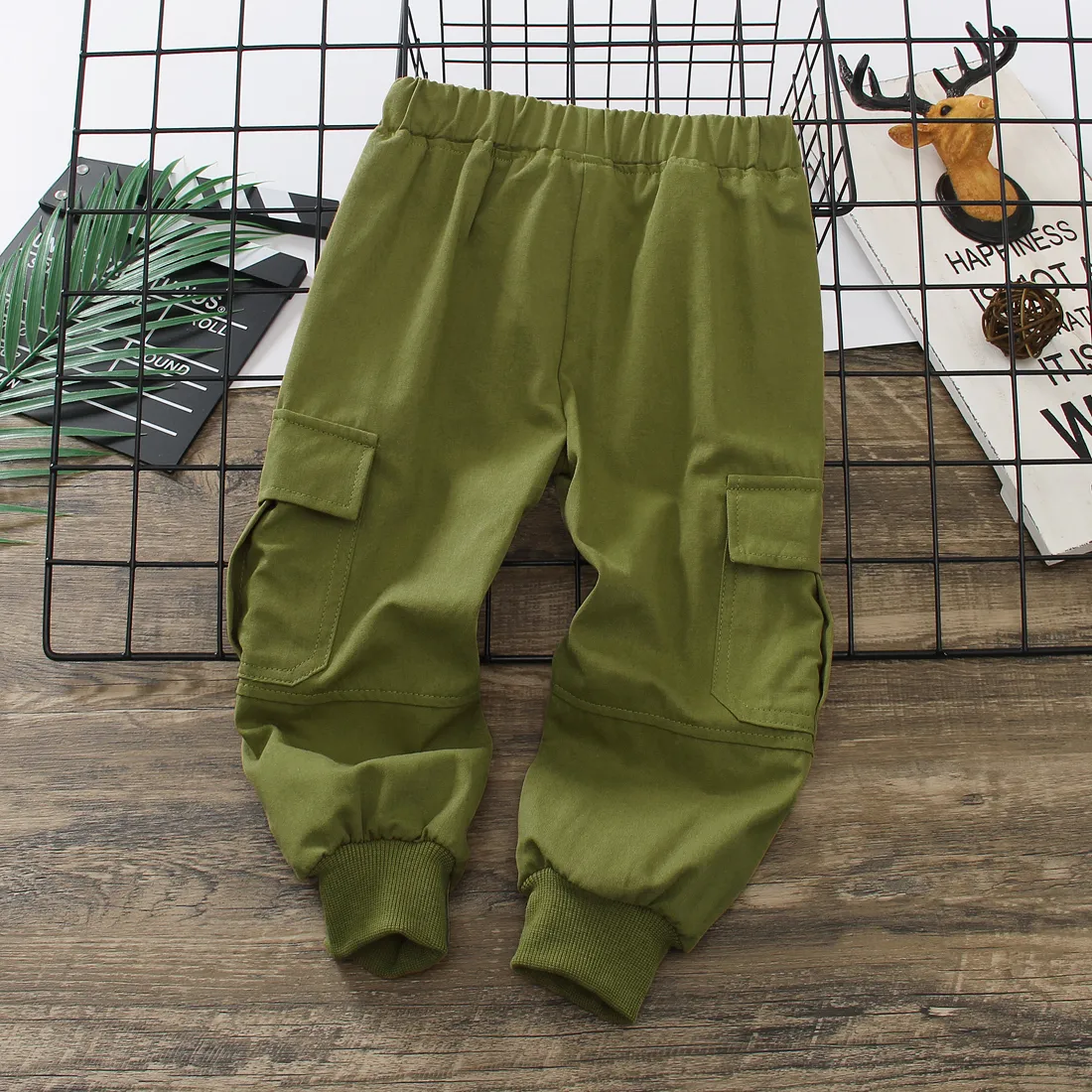 Toddler Boy Trendy Pocket Design Khaki Pants Army green big image 1