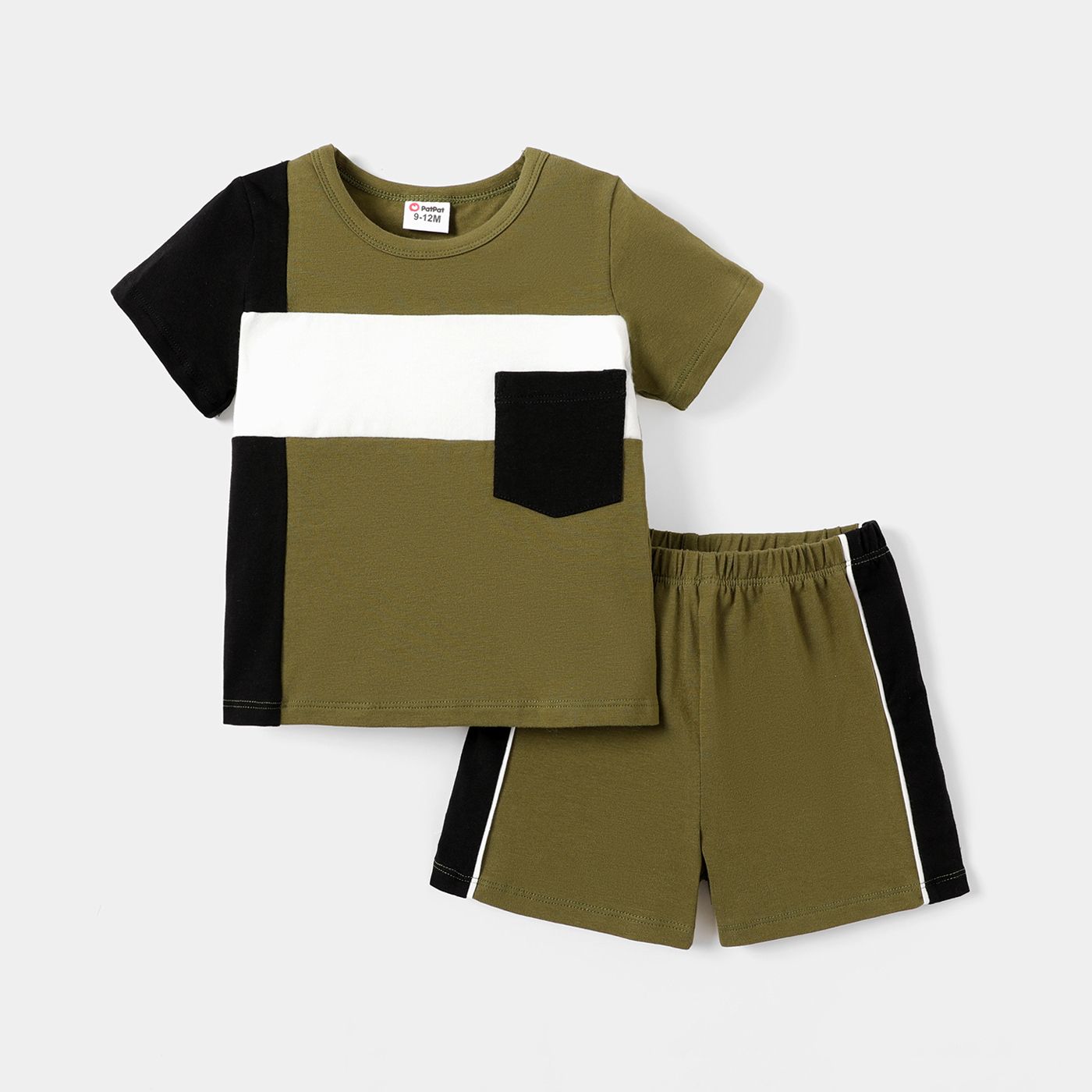 

2pcs Baby Boy Cotton Short-sleeve Colorblock Tee & Shorts Set