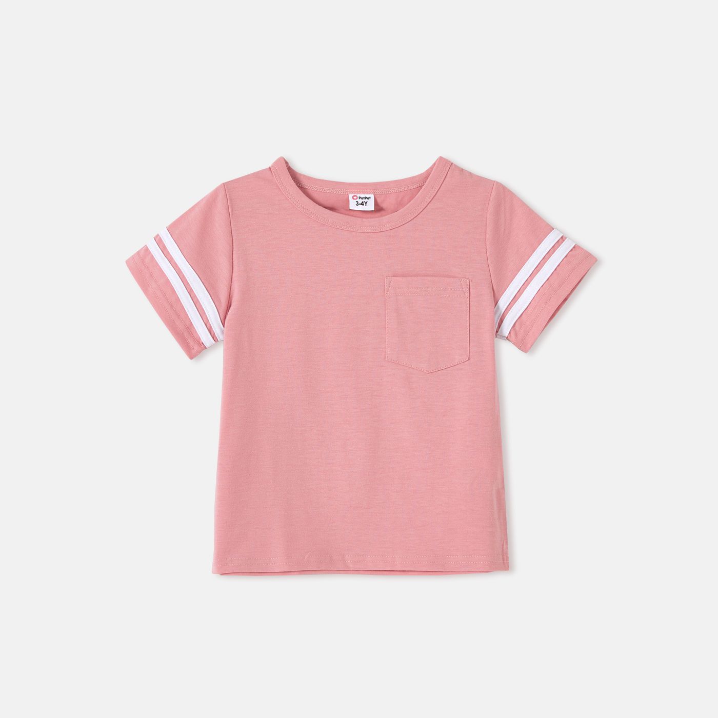 Family Matching Cotton Short-sleeve T-shirts and Pink Swiss Dot Lace Detail Flutter-sleeve Dresses S