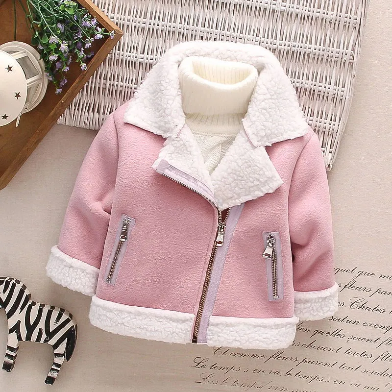 Toddler Girl/Boy Lapel Collar Zipper Fuzzy Berber Fleece Coat Pink