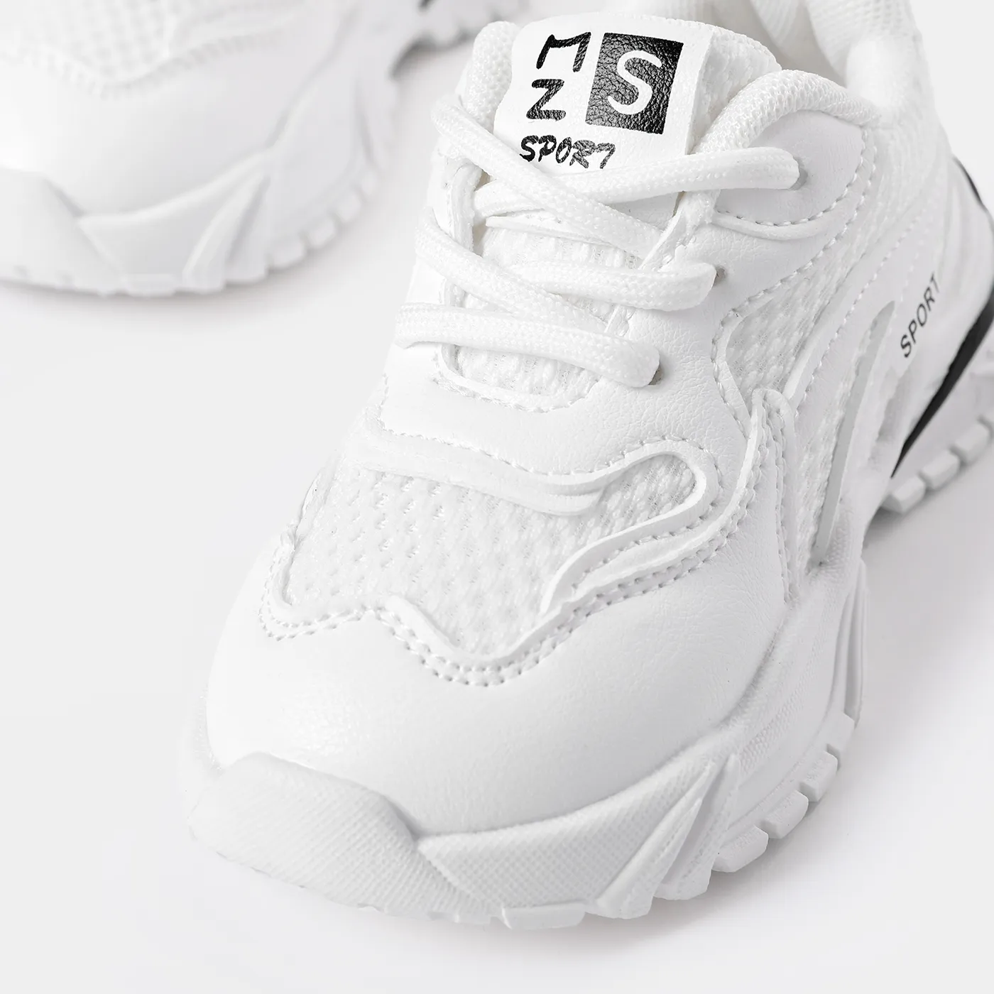 Toddler / Kid Mesh Panel Lace Up Sneakers White image 5