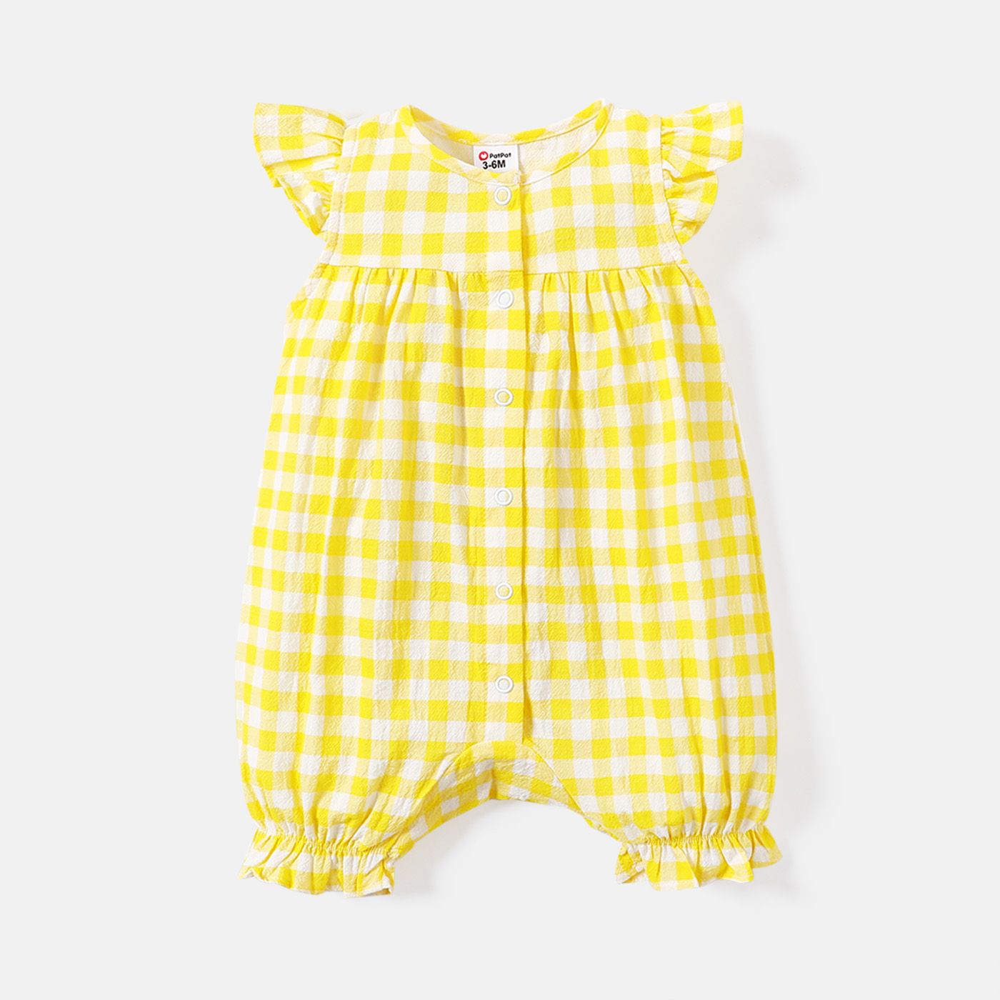 Baby Girl 100% Cotton Gingham Or Allover Lemon Print Flutter-sleeve Romper
