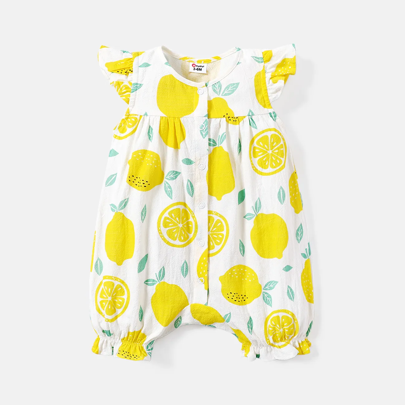 Baby Girl 100% Cotton Gingham or Allover Lemon Print Flutter-sleeve Romper  big image 1