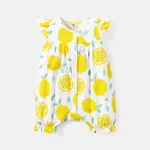 Baby Girl 100% Cotton Gingham or Allover Lemon Print Flutter-sleeve Romper Yellow