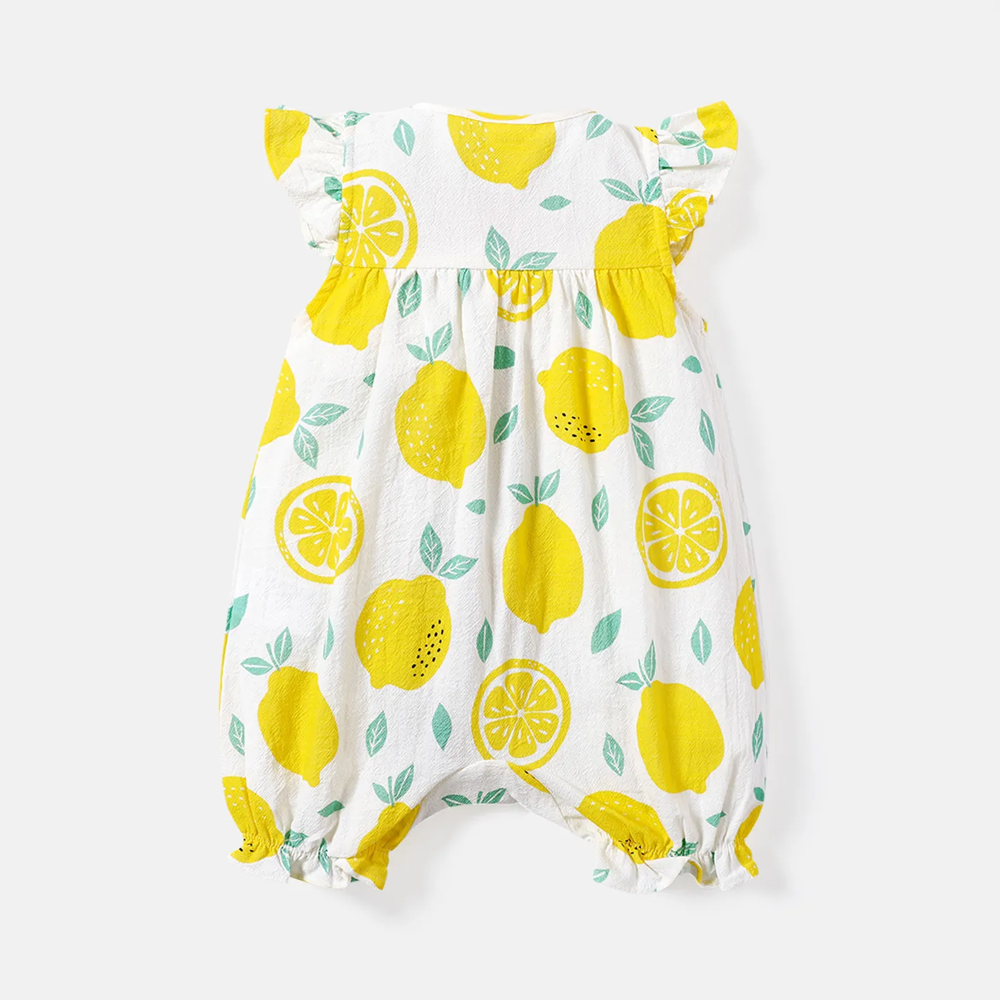Baby Girl 100% Cotton Gingham or Allover Lemon Print Flutter-sleeve Romper  image 3