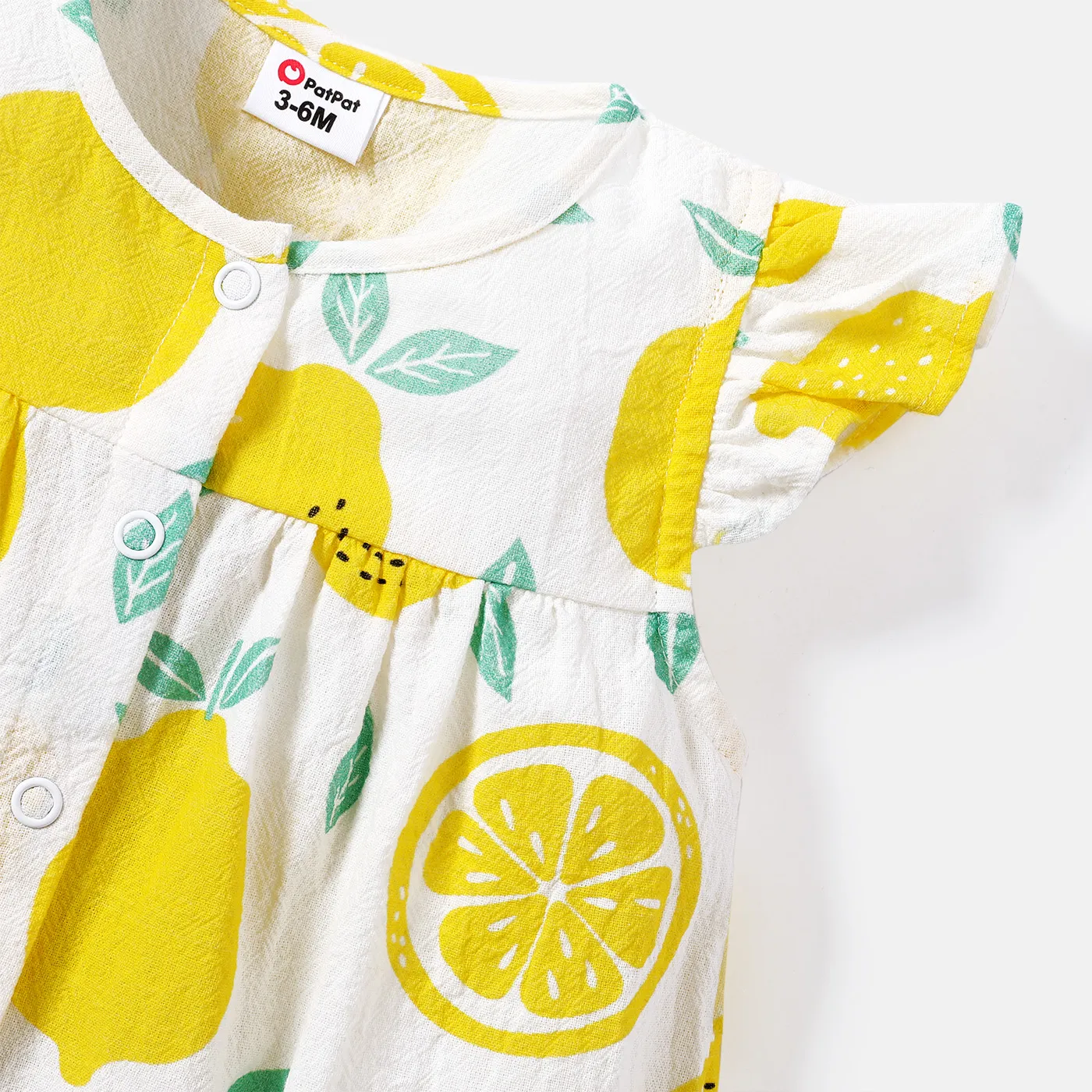 Baby Girl 100% Cotton Gingham or Allover Lemon Print Flutter-sleeve Romper  image 4