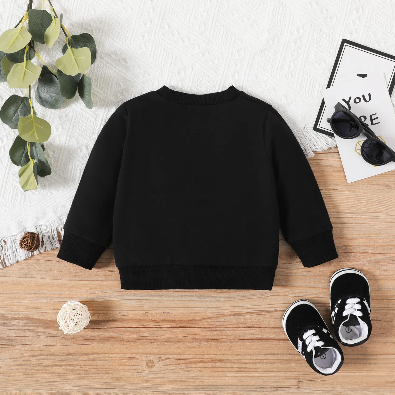 Baby Boy/Girl Letter Print Long-sleeve Pullover Sweatshirt Black big image 1