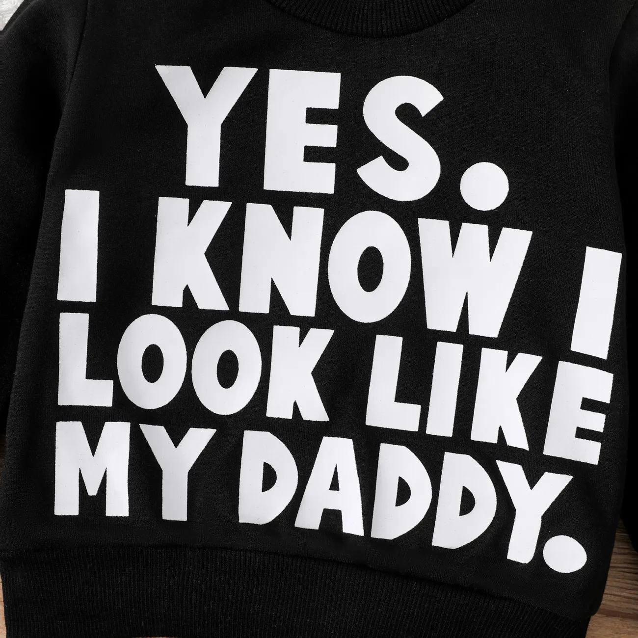 Baby Boy/Girl Letter Print Long-sleeve Pullover Sweatshirt Black big image 1