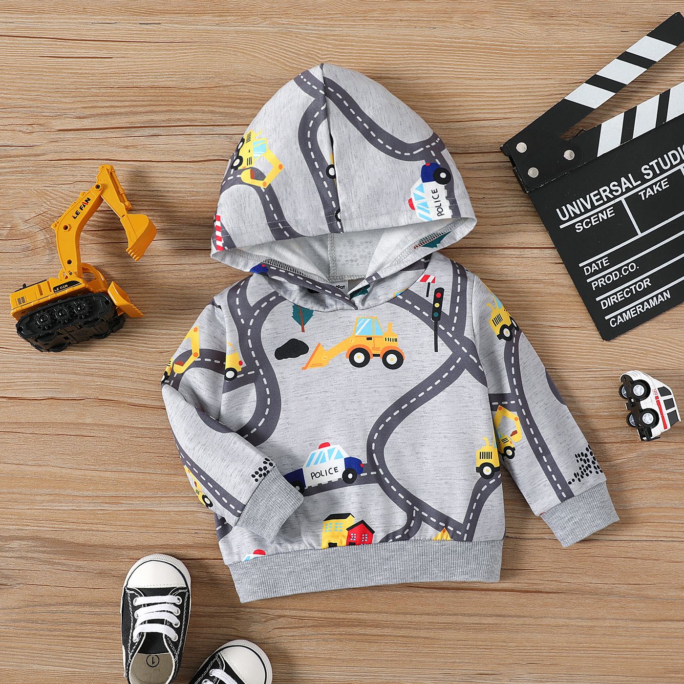 

Baby Boy/Girl Allover Construction Vehicle Print Long-sleeve Hoodie