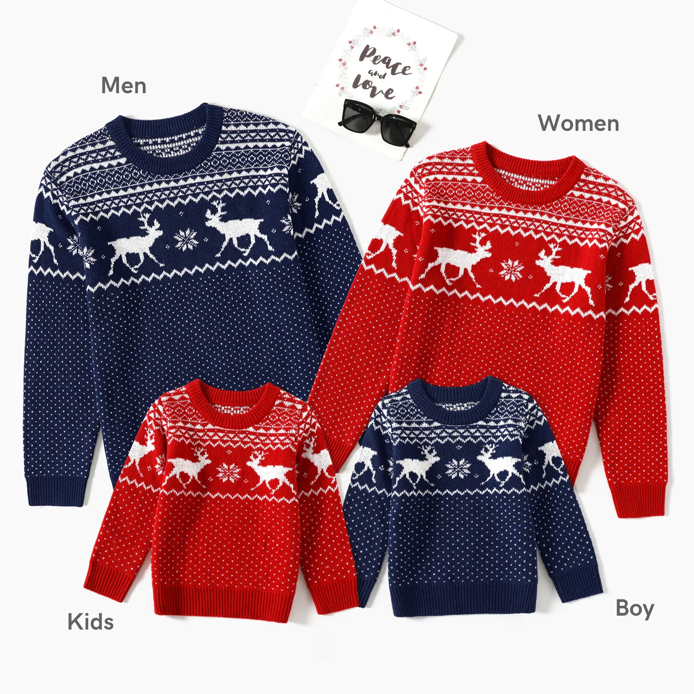 Christmas Family Matching Deer Graphic Long-sleeve Knitted Sweater