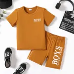 2pcs Kid Boy Letter Print Short-sleeve Tee and Elasticized Shorts Set Brown