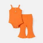 2pcs Baby Girl Solid Cotton Ribbed Cami Romper and Flared Pants Set Orange*