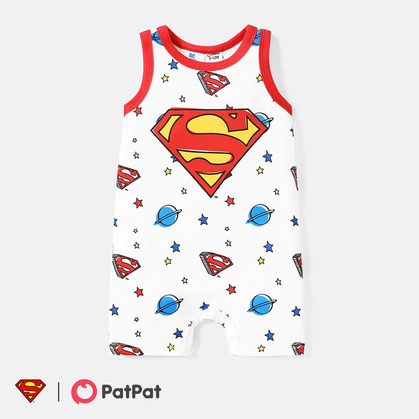 Justice League Baby Boy Allover Print Tank Romper REDWHITE