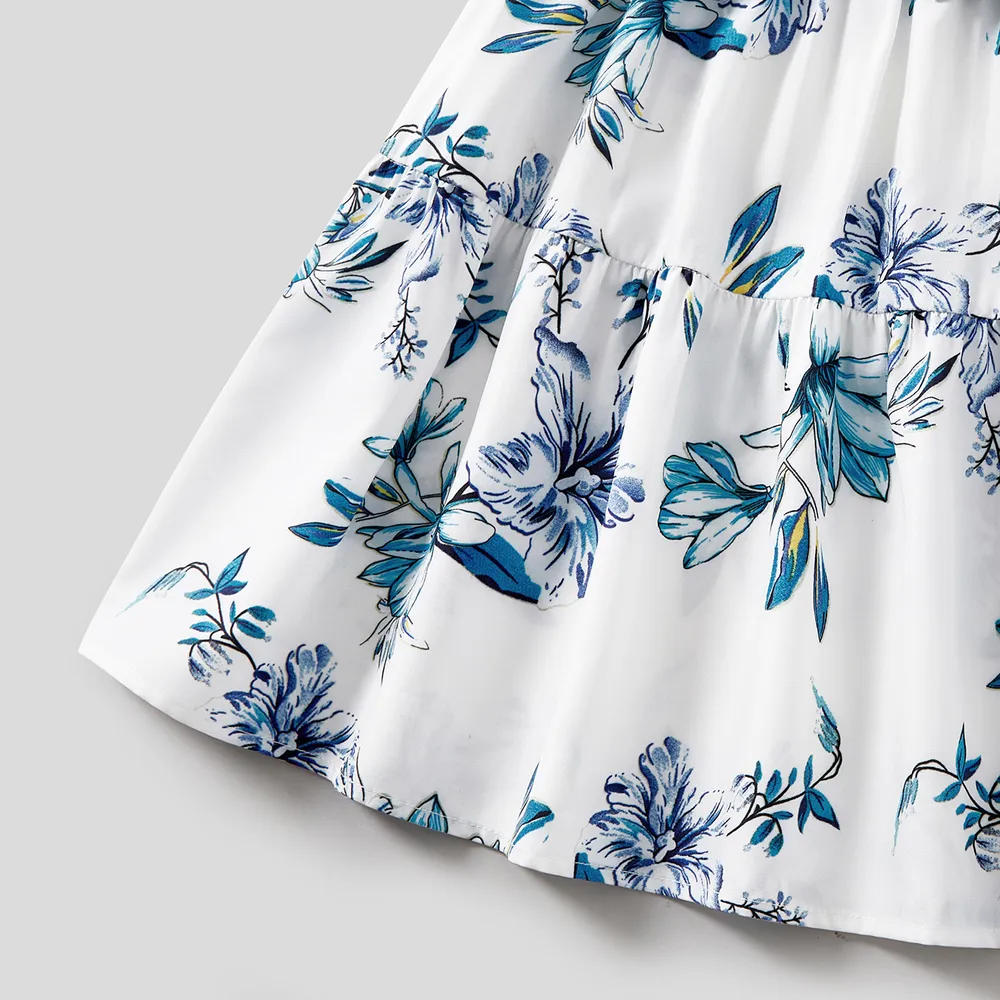 Mommy and Me Floral Print Spliced Solid V Neck Ruffle Trim Sleeveless Dresses big image 10