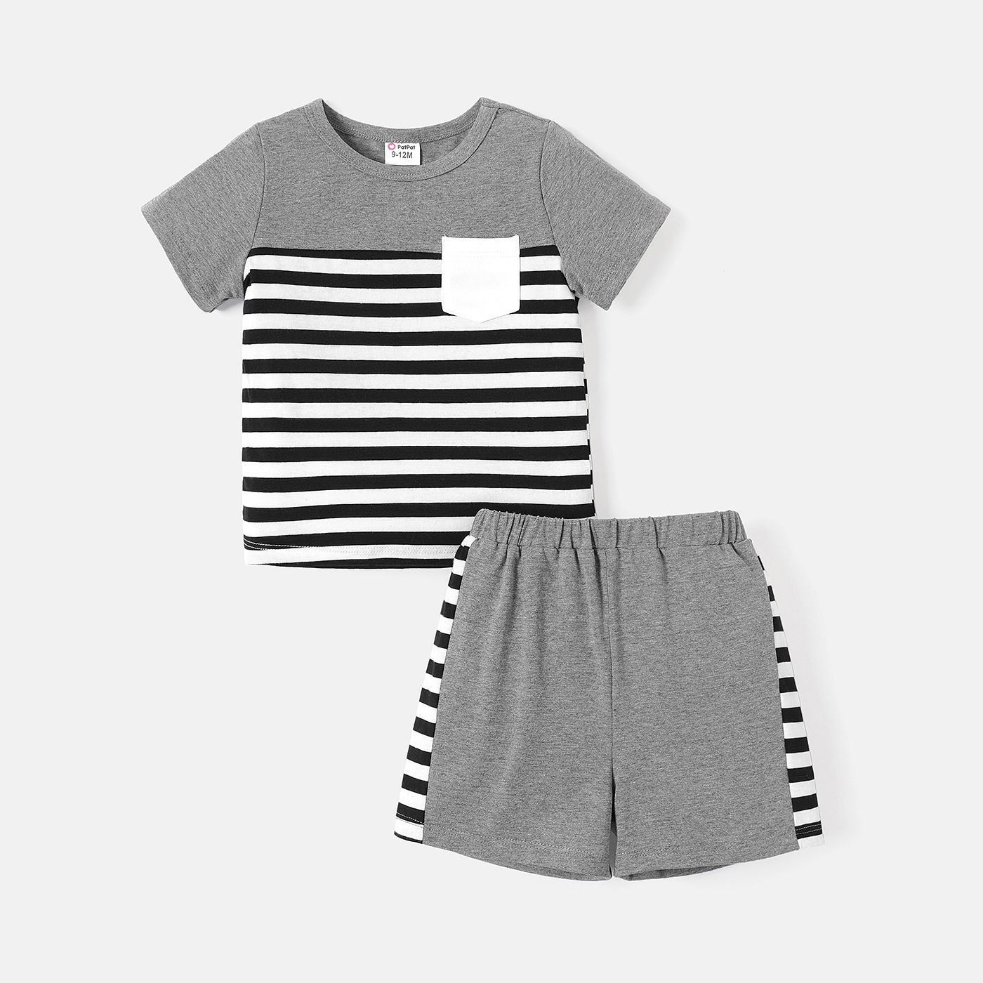 

2pcs Baby Boy 95% Cotton Short-sleeve Colorblock Tee & Shorts Set