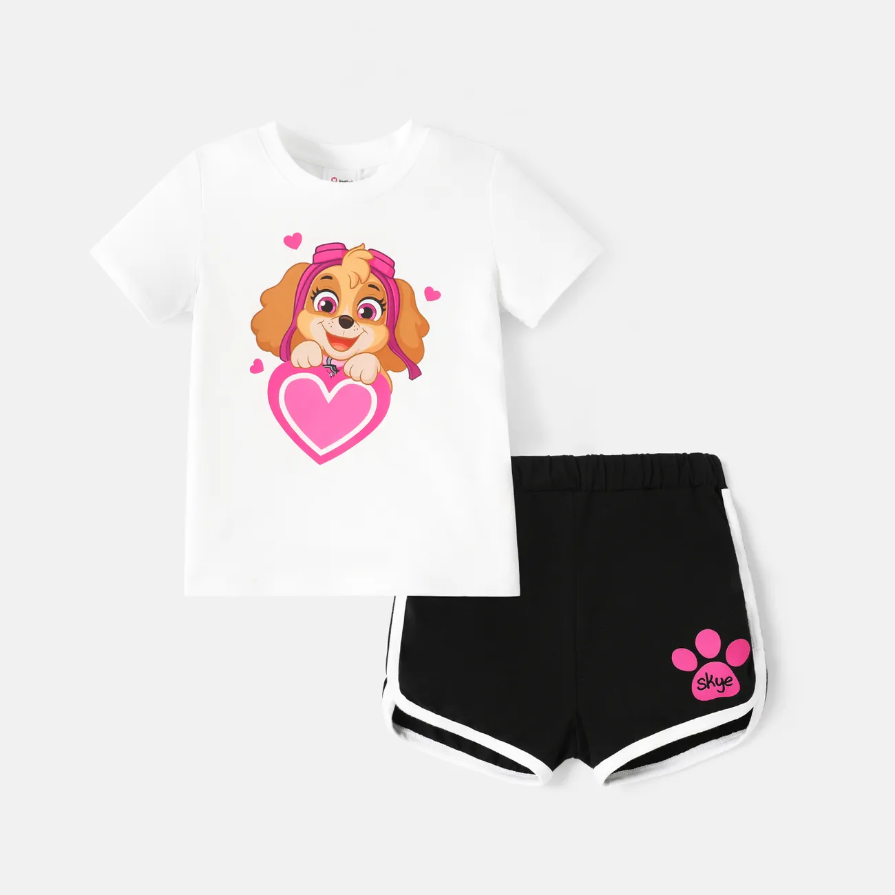 PAW Patrol Toddler Girl 2pcs Mother's Day Heart Print Short-sleeve Cotton Tee and Shorts Set White big image 1