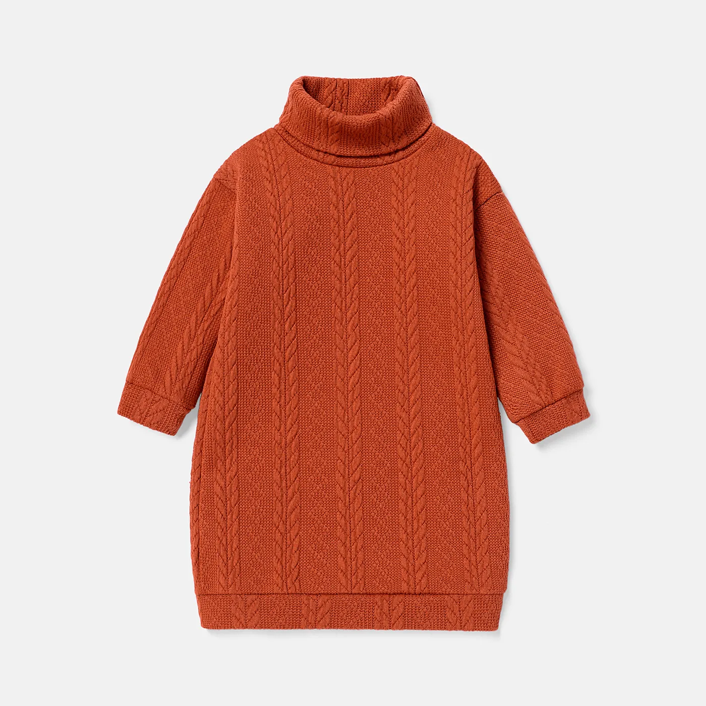 

Toddler Girl Solid Color Cable Knit Textured Turtleneck Sweater Dress