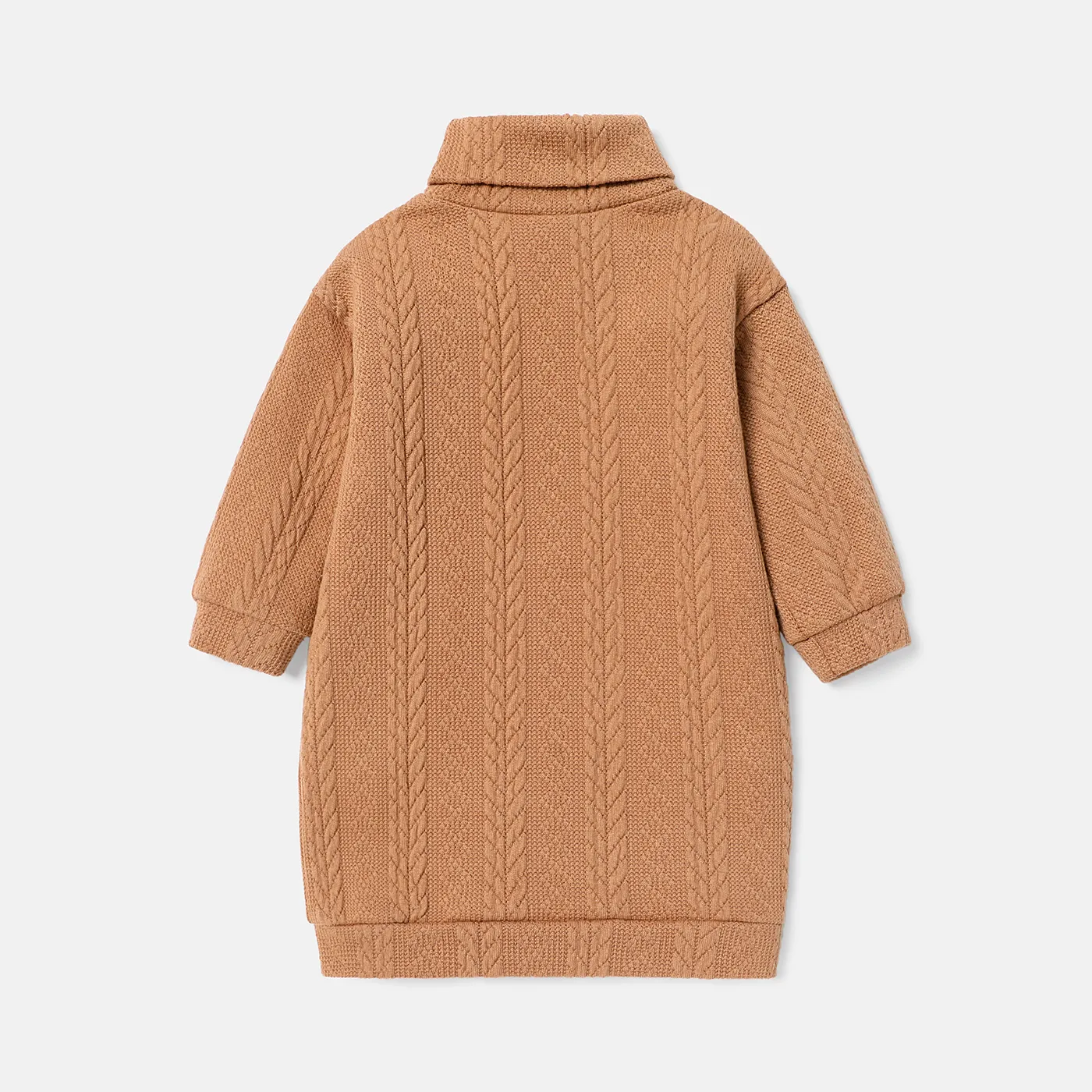 Toddler Girl Solid Color Cable Knit Textured Turtleneck Sweater Dress  image 2